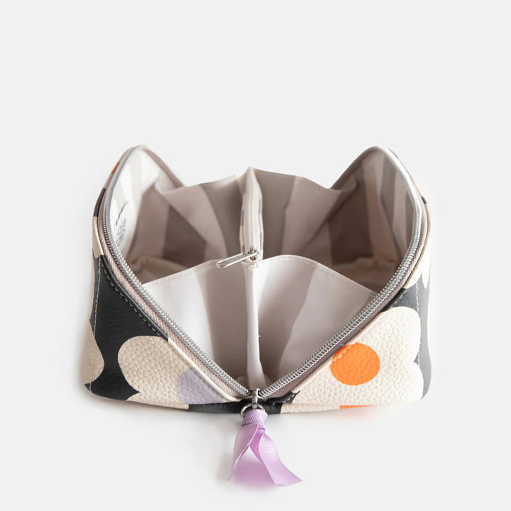 Multi Flower Charcoal Diagonal Cosmetic Bag