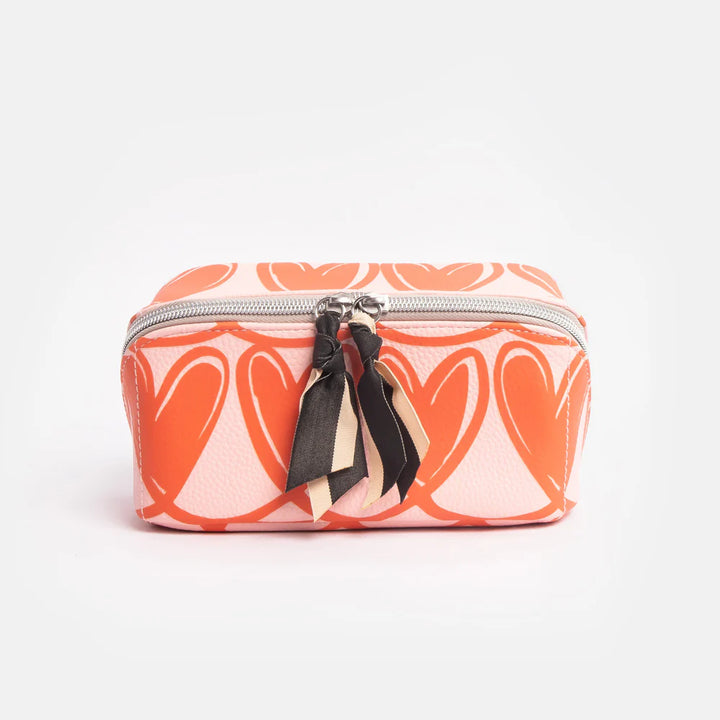 Diagonal Cosmetic Bag - Orange Linked Hearts