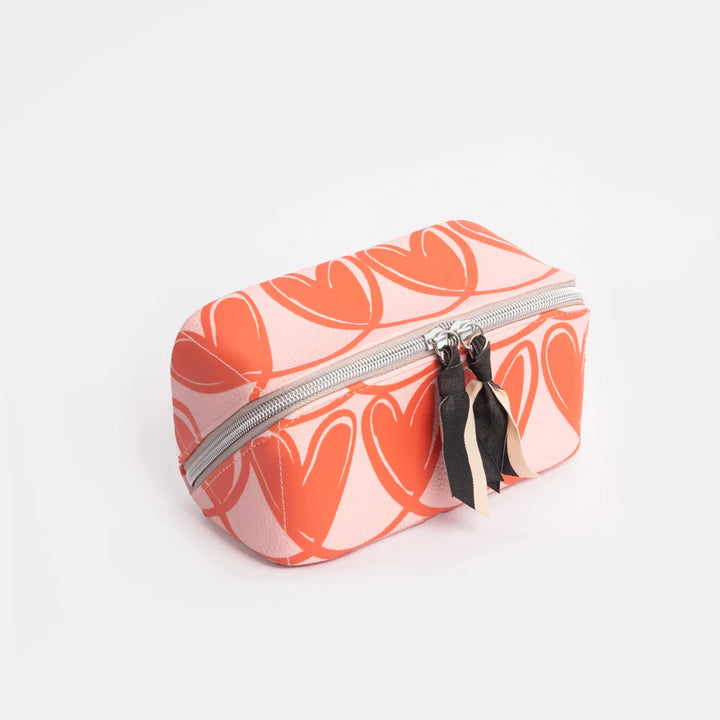 Diagonal Cosmetic Bag - Orange Linked Hearts
