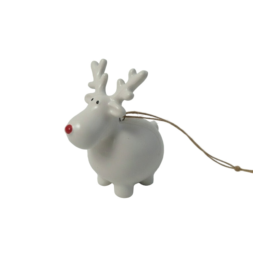 Ceramic Round Red Nose Reindeer Christmas Hanging Decoration - 6cm