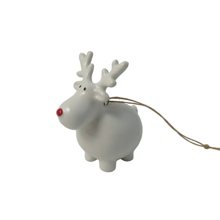 Ceramic Round Red Nose Reindeer Christmas Hanging Decoration - 6cm