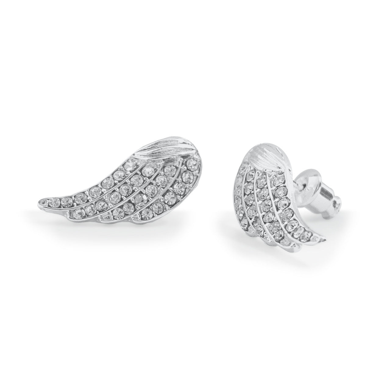 Crystal angel Wing Silver Stud Earrings