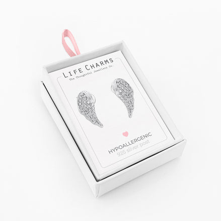 Crystal angel Wing Silver Stud Earrings