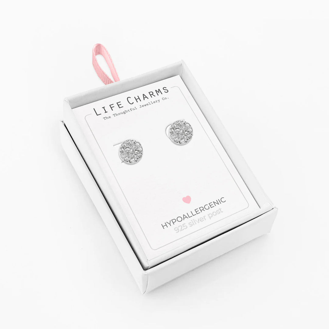 Crystal disc silver studs