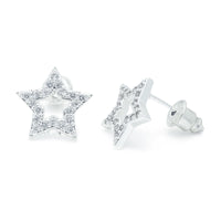 Open Star Silver Stud Earrings
