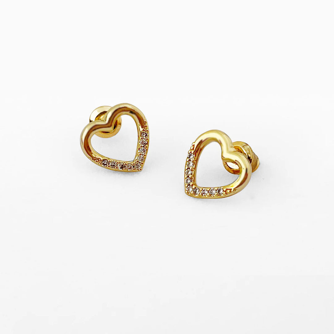 Open gold heart stud earrings