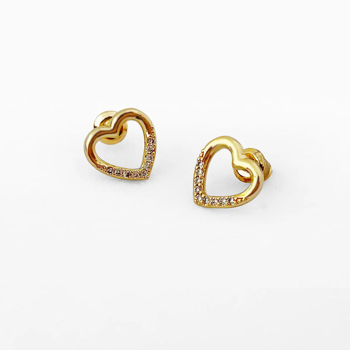 Open gold heart stud earrings