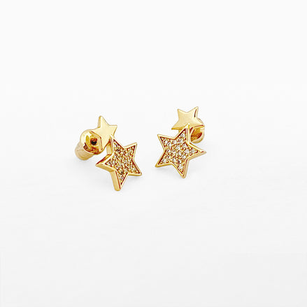 Double Gold Star Stud Earrings
