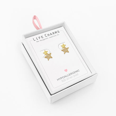 Double Gold Star Stud Earrings