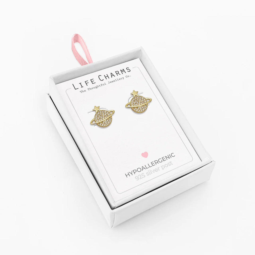 Orb-shaped gold stud earrings