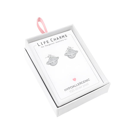 Orb-shaped silver stud earrings