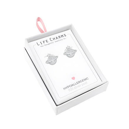 Orb-shaped silver stud earrings