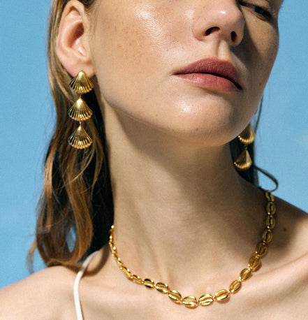 Triple Drop Shell Earrings in Gold