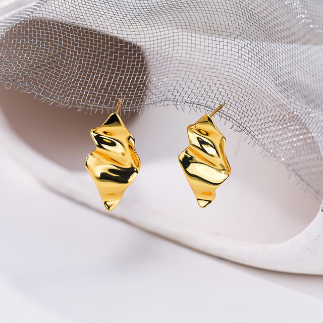 Molten Gold Drop Stud Earrings