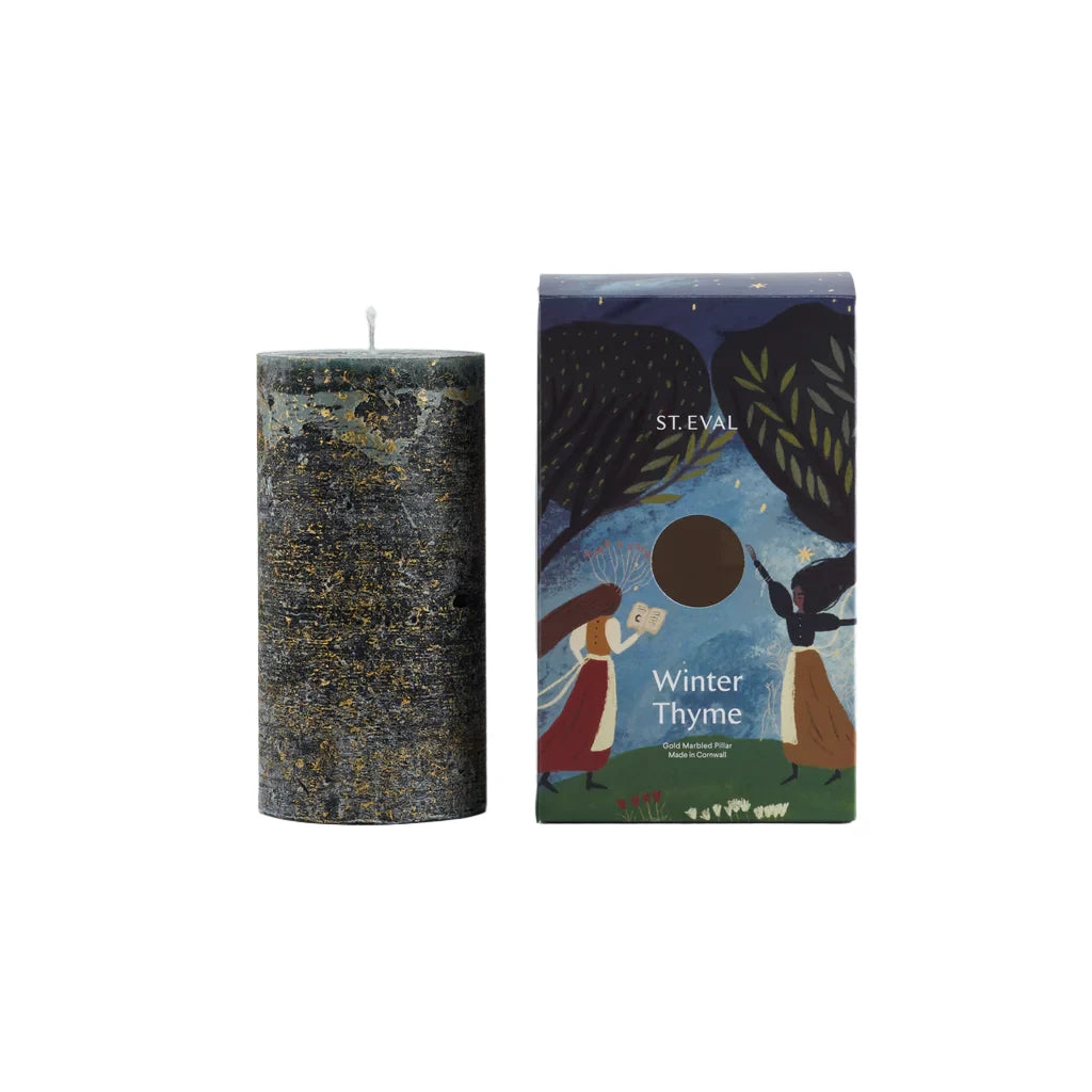 Christmas Gold Marbled Pillar Winter Thyme Candle