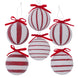 Red and White Christmas Bauble Striped 6 Assorted