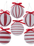 Red and White Christmas Bauble Striped 6 Assorted