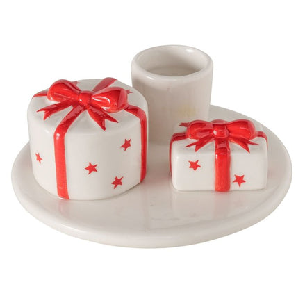 Present Candleholder – White & Red (2 Assorted: Hearts or Stars)