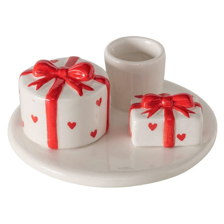 Present Candleholder – White & Red (2 Assorted: Hearts or Stars)