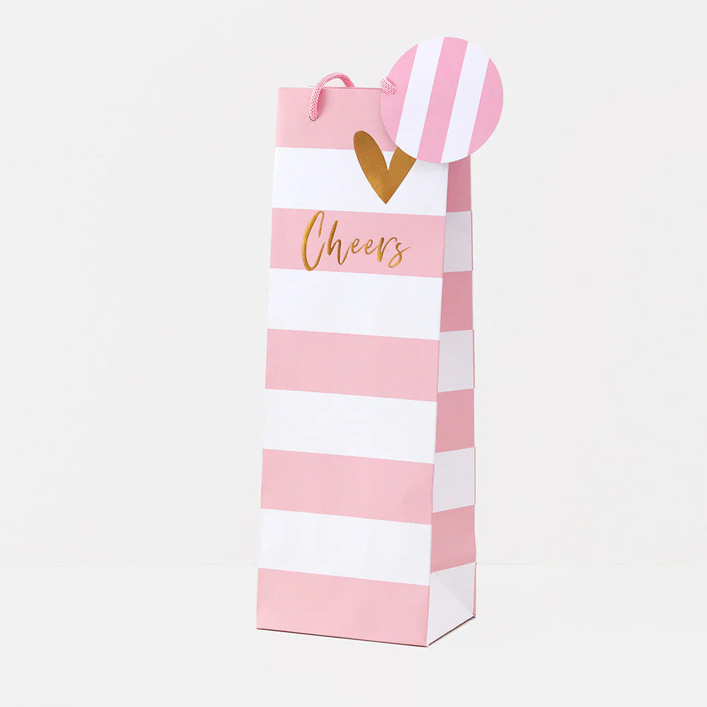 Bottle Pink Stripe Gift Bag