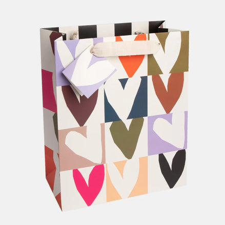 Multi Checkmate Heart Print Large Gift Bag