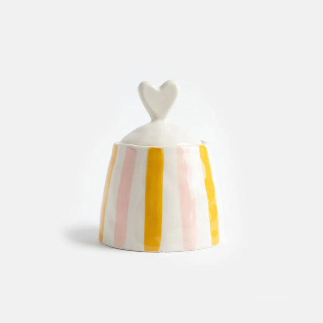 Pink/Mustard Stripe Heart Lid Jar