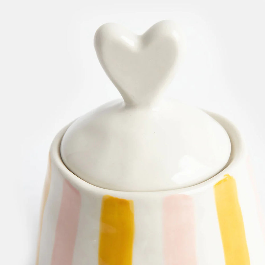 Pink/Mustard Stripe Heart Lid Jar