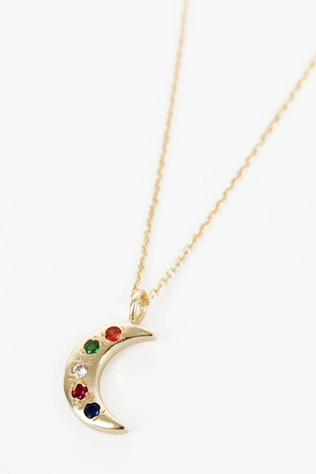 Gold Moon Gem Studded Hook Necklace