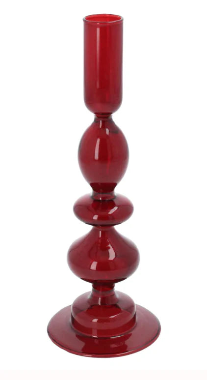 Dark Red Piped Taper Candle Holder Lge