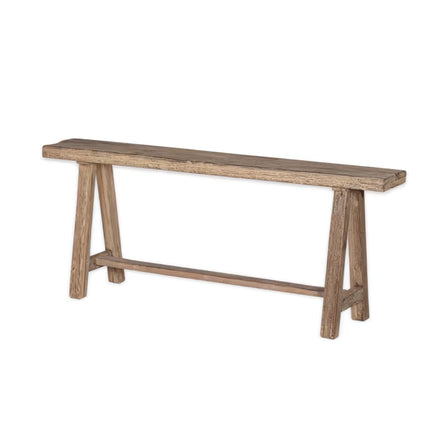 Wooden bench with a rustic design on a white background
