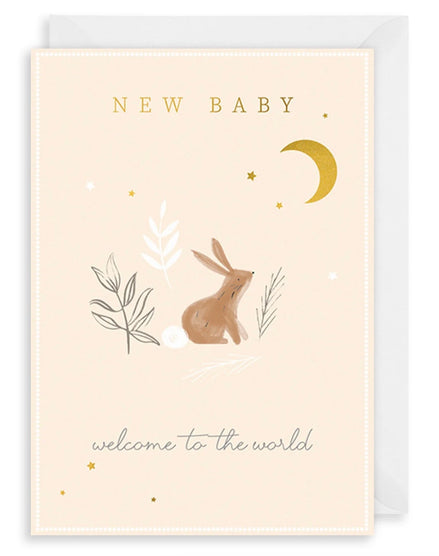 Welcome New Baby Bunny & Moon Card