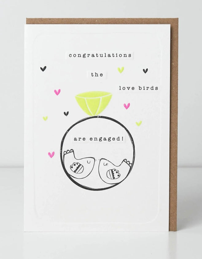 Congrats On Your Engagement Love Birds Card - Woodcut Collection
