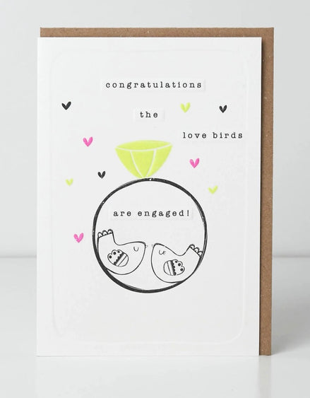 Congrats On Your Engagement Love Birds Card - Woodcut Collection