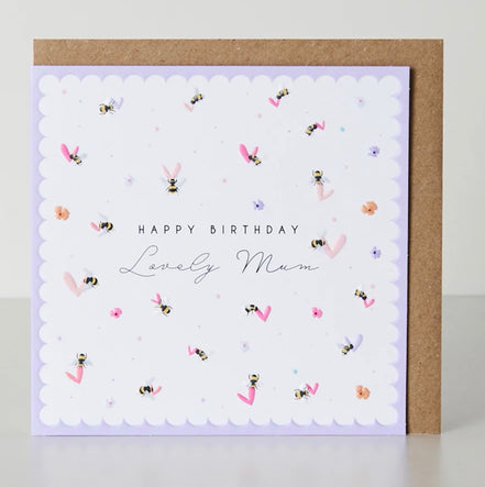 Happy Birthday Lovely Mum Bees & Hearts Card - Ditsy Collection