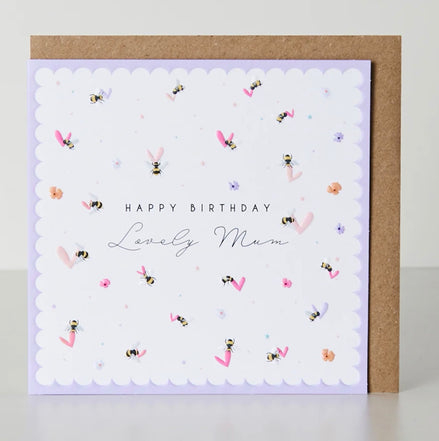 Happy Birthday Lovely Mum Bees & Hearts Card - Ditsy Collection