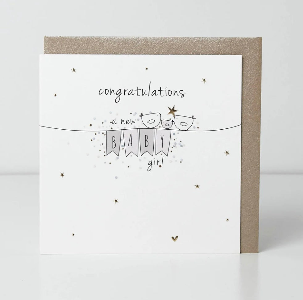 Baby Girl Bunting Birdie Card
