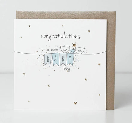 Baby Boy Bunting Birdie Card