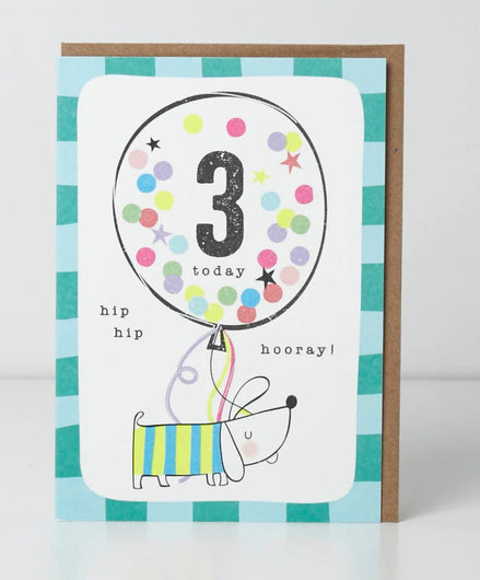 3 Today Hip Hip Hooray! Birthday Card