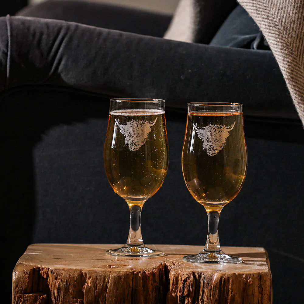 2 Craft Beer Glasses - Highland Cow