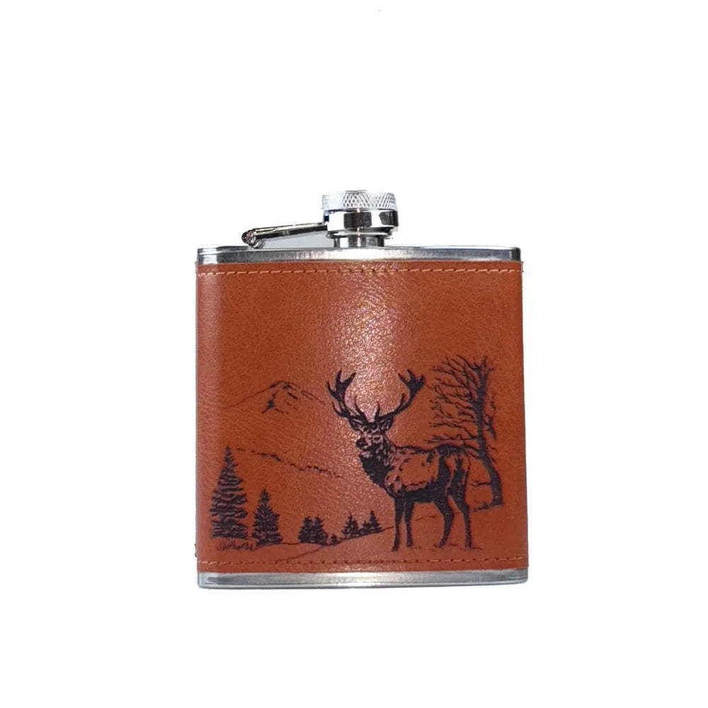 Leather Hip Flask - Scenic Stag