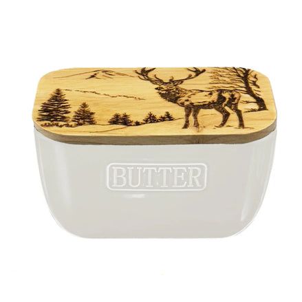 White Butter Dish - Scenic Stag