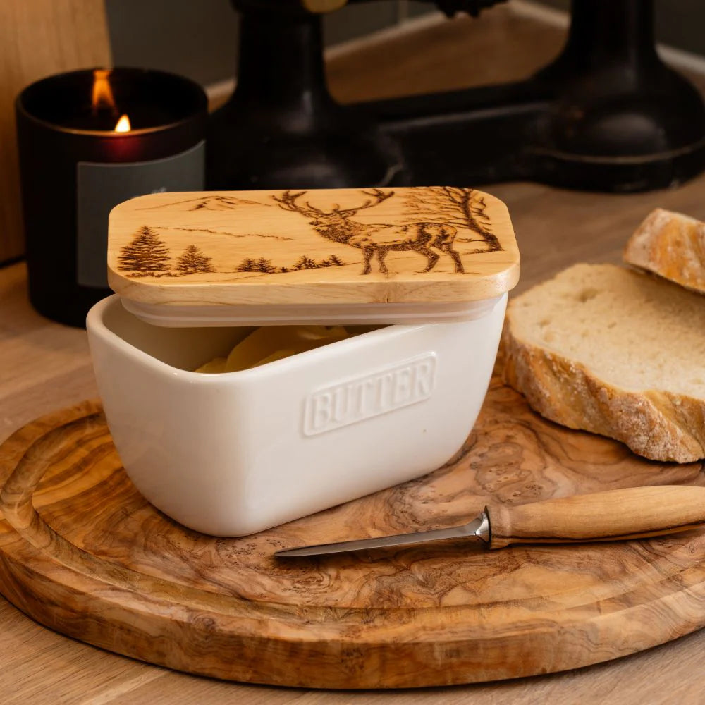 White Butter Dish - Scenic Stag