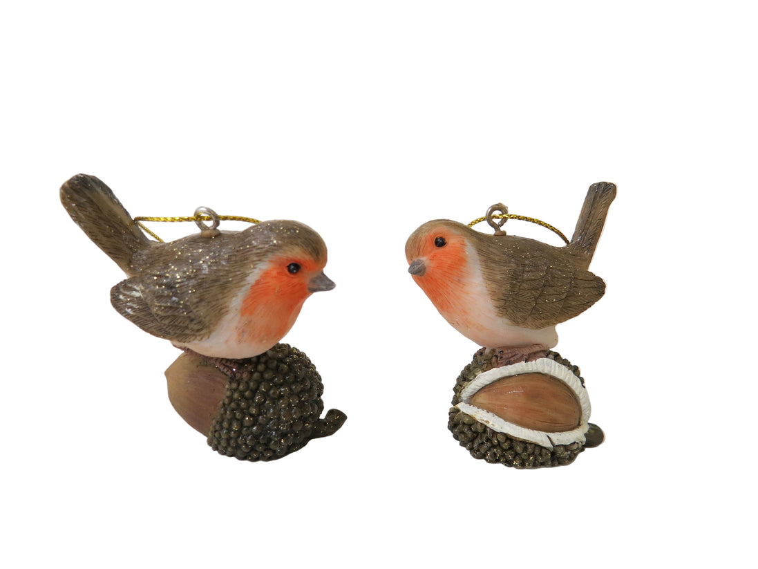 Christmas Robin on Cone Tree Decoration