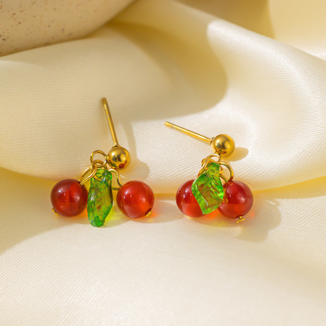 Gold Cherry Drop Earrings