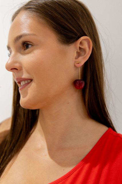 Dark Red Cherry Thread Through Earrings