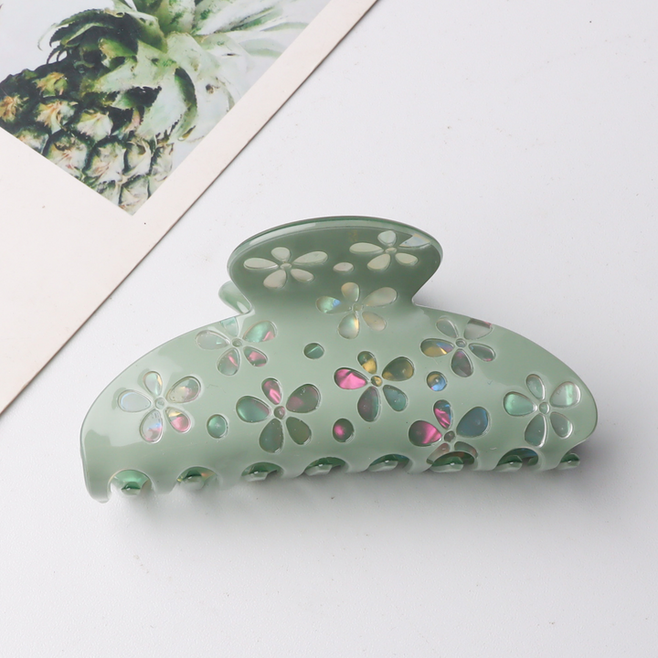 Green Flower Cut Out Claw Hair Clip
