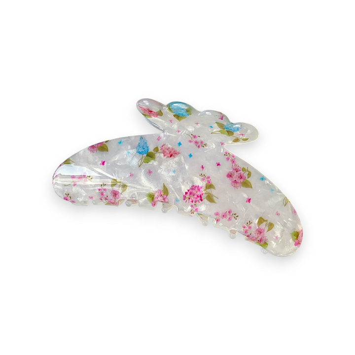 Pink & Blue Floral Claw Hair Clip – Soft Blush Detail