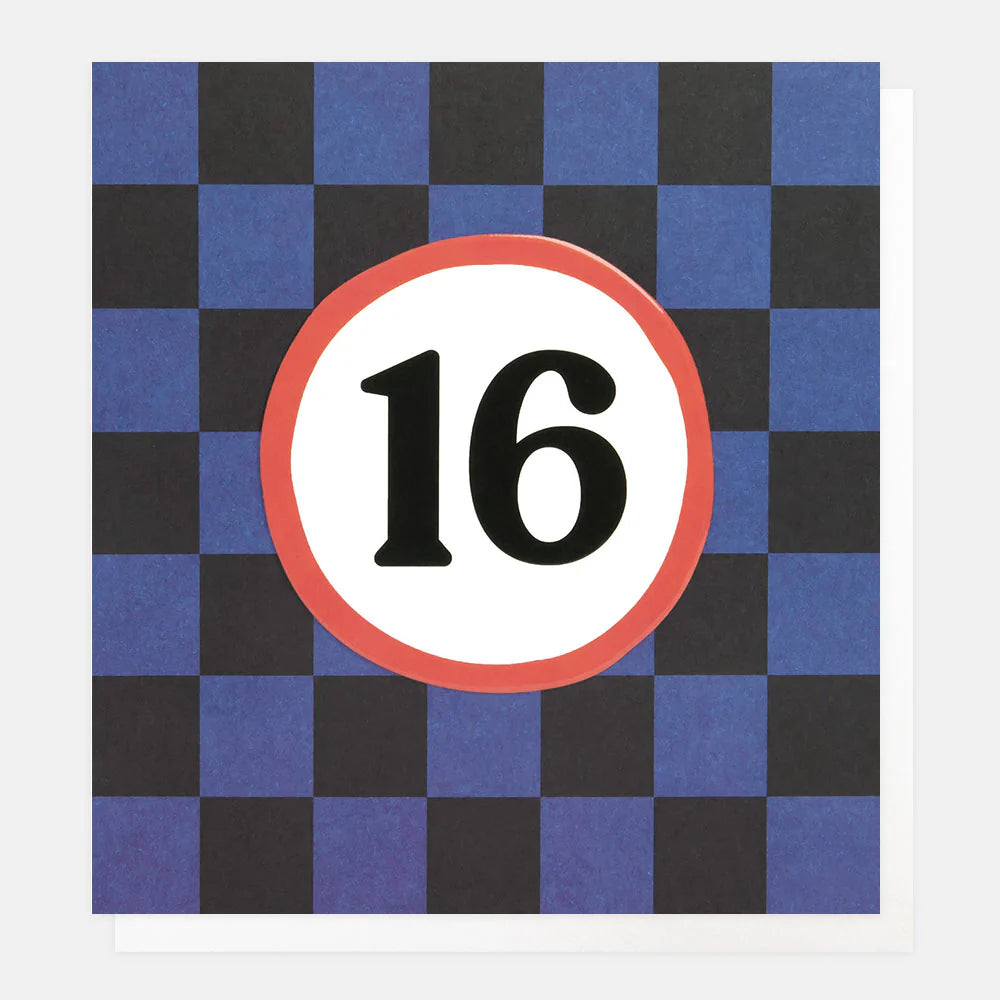 Blue Grid 16 Birthday Card