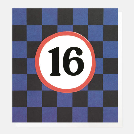 Blue Grid 16 Birthday Card