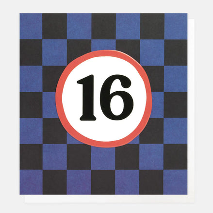 Blue Grid 16 Birthday Card